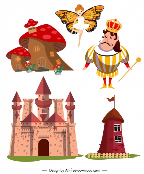 éléments de conception de conte de fées château roi croquis légendaire
