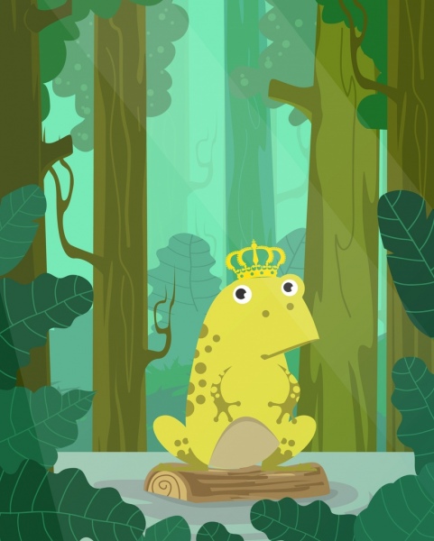 童話畫黃色青蛙王冠圖標