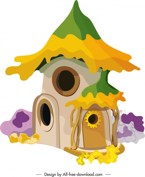童话故事房子图标五颜六色的复古设计