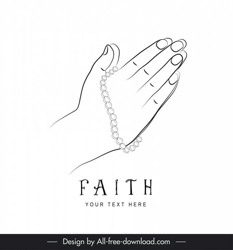 fe orando manos icono negro blanco contorno dibujado a mano