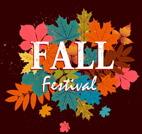 秋祭りの背景色鮮やかな葉飾り暗いデザイン
