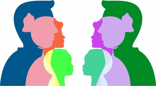 latar belakang keluarga berwarna-warni siluet manusia ikon