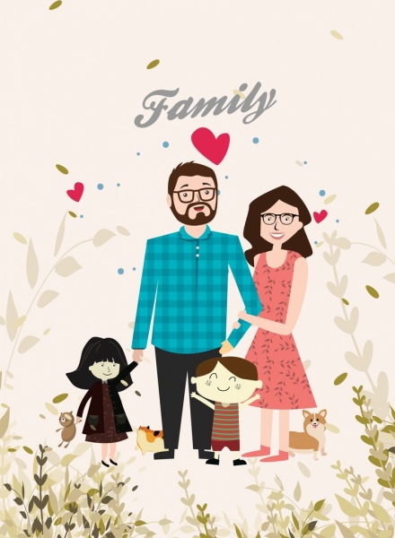 Family Background Cute Colored Cartoon Design-vector Abstract-free Vector  Free Download