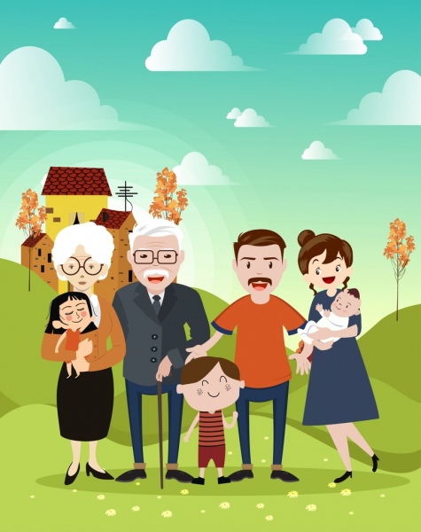 icônes de particpé grands-parents parents enfants dessin animé de personnages