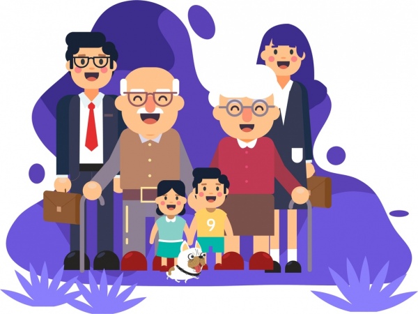 aile arka plan büyükanne ve büyükbaba veliler çocuklar simgeler çizgi kahramanlar