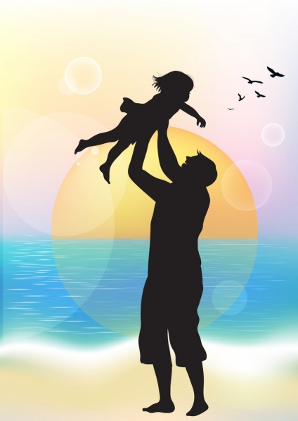 familiärer Hintergrund freudige Vater Tochter Symbole Silhouette Dekor