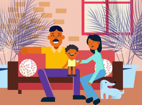 Priorità bassa di famiglia i genitori icone bambino colorati personaggi dei cartoni animati