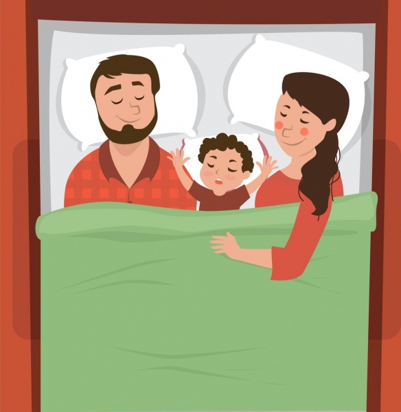 家庭背景父母兒子床圖示裝飾