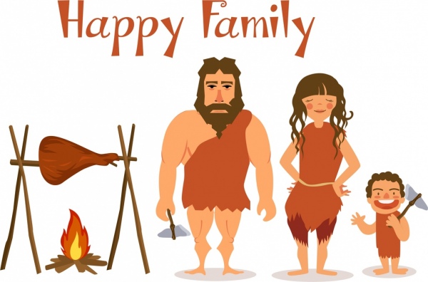 Family Background Stone Age Design Cartoon Characters-vector Cartoon-free  Vector Free Download