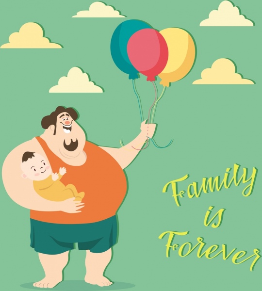 banner keluarga ayah anak balon ikon kartun desain