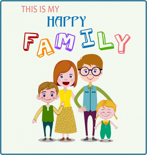 Día de la familia de dibujos animados lindo diseño la bandera multicolor de textos