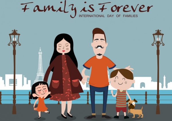 家族の日のポスターかわいい色漫画デザイン