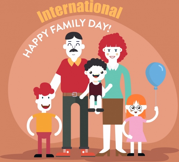 يوم الأسرة ملصق رمز الأسرة السعيدة الشخصيات الكرتونية