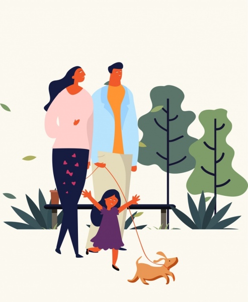 hoạt hình vẽ gia đình cha mẹ con gái biểu tượng thiết kế
