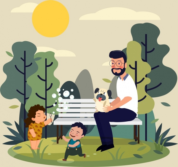 dessin d’icônes de parc ludique enfants père de famille