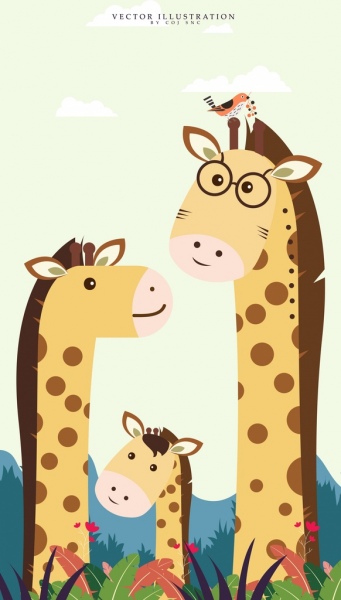 Family Drawing Stylized Giraffe Icons Cute Colored Cartoon-vector Misc-free  Vector Free Download