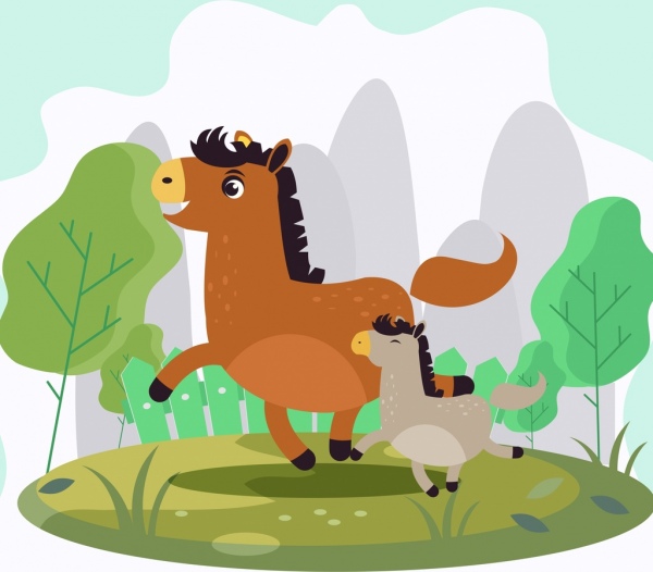 Familie Pferd Hintergrund niedliche Cartoon-Design