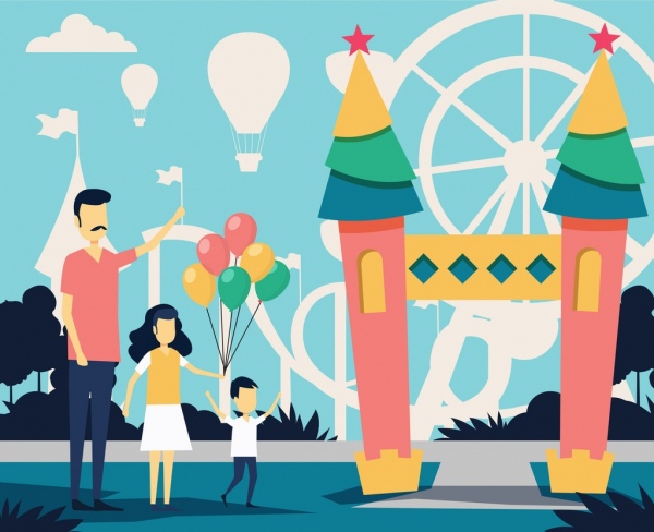 estilo de vida familiar dibujo boceto de recreación Parque icono de dibujos animados