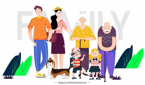 família pintura idade gerações esboço cartoon personagens