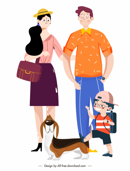 famiglia pittura colorata personaggi dei cartoni animati schizzo