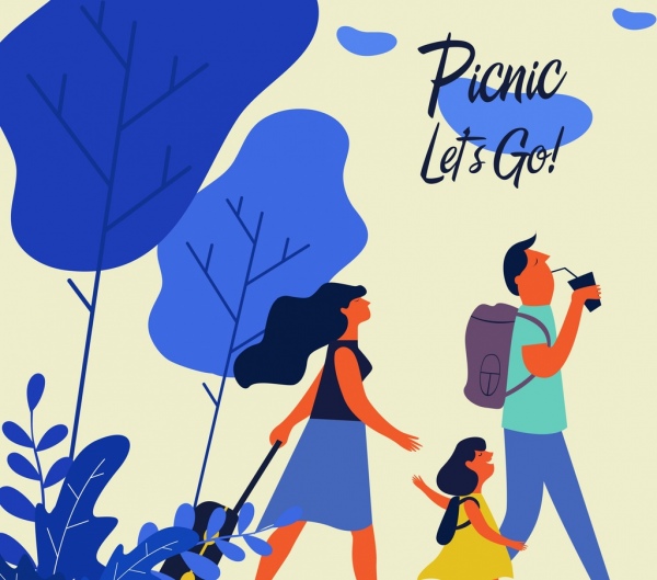 picnic in famiglia pittura blu fumetto decori