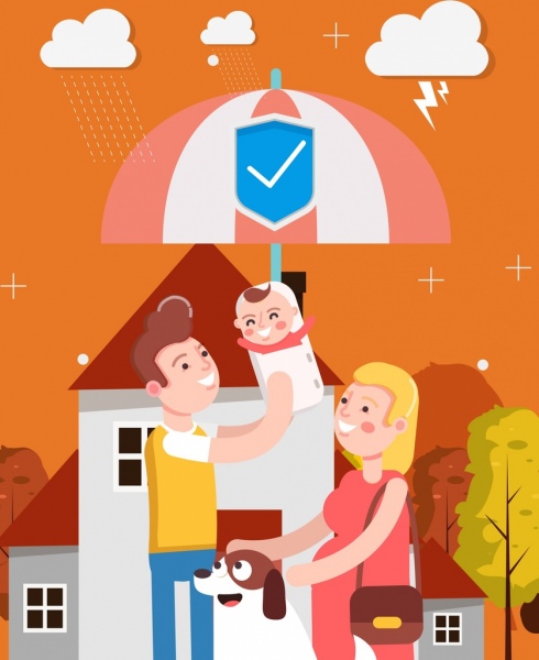 aile koruma arka plan ebeveynler çocuk şemsiye hava durumu simgeleri