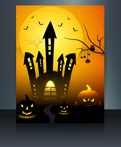 fantastis bahagia halloween brosur refleksi penuh warna latar belakang vektor