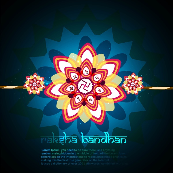 素晴らしいラクシャ bandhan カード青のカラフルなデザインのベクトル