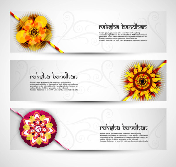 cabeçalhos de celebração três colorido fantástico raksha bandhan vector