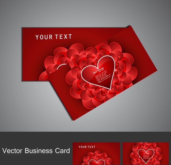 fantastik Sevgililer günü kırmızı renkli kalp kartvizit seti