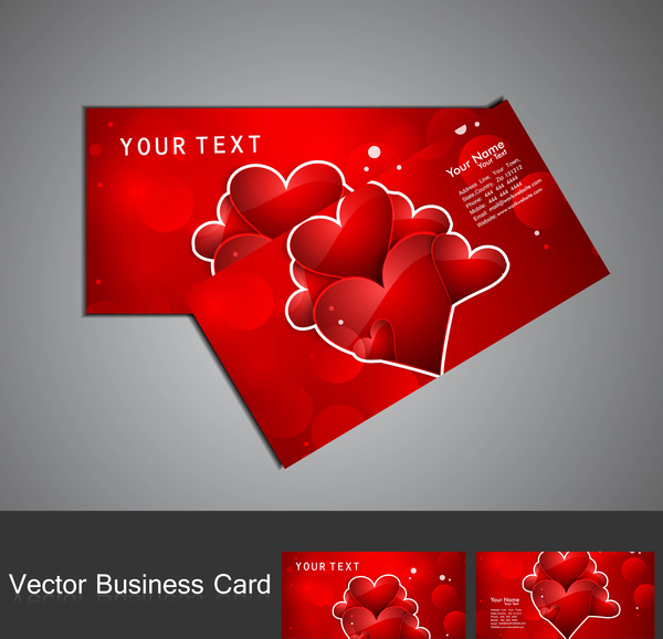 fantastik Sevgililer günü kırmızı renkli kalp kartvizit seti