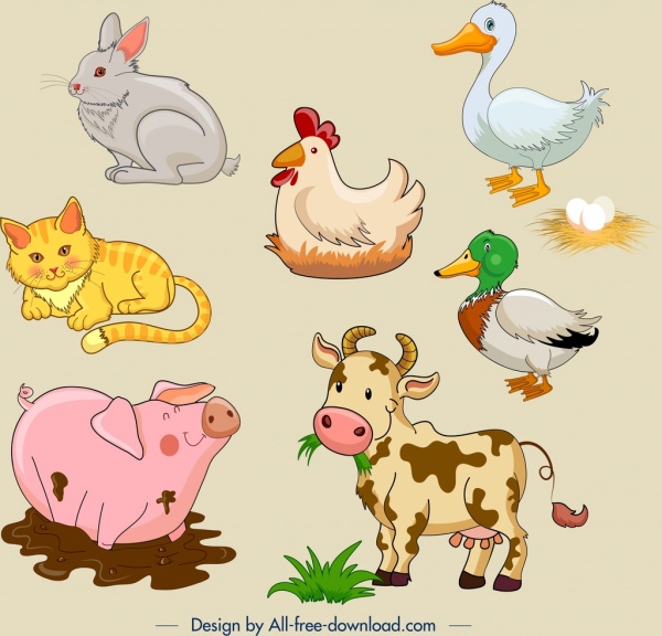 농장 동물 아이콘 귀여운 만화 디자인
