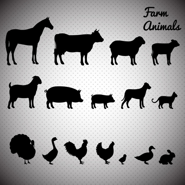 Bauernhof Tiere Symbole Illustration mit Silhouetten-Stil