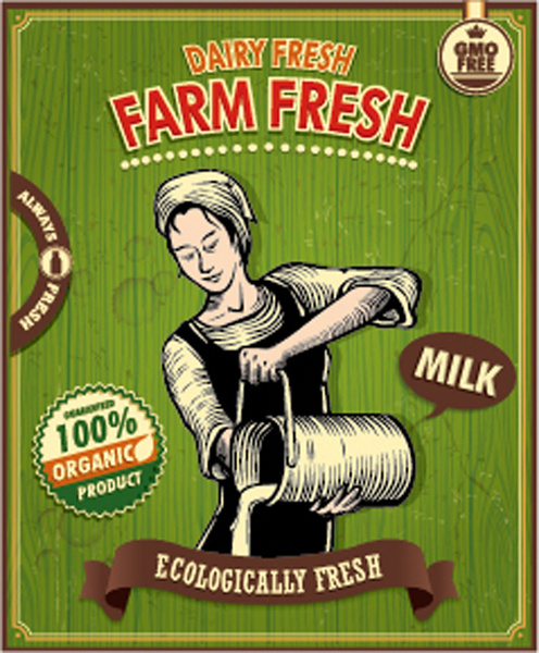 çiftlik taze gıda poster vintage vektör