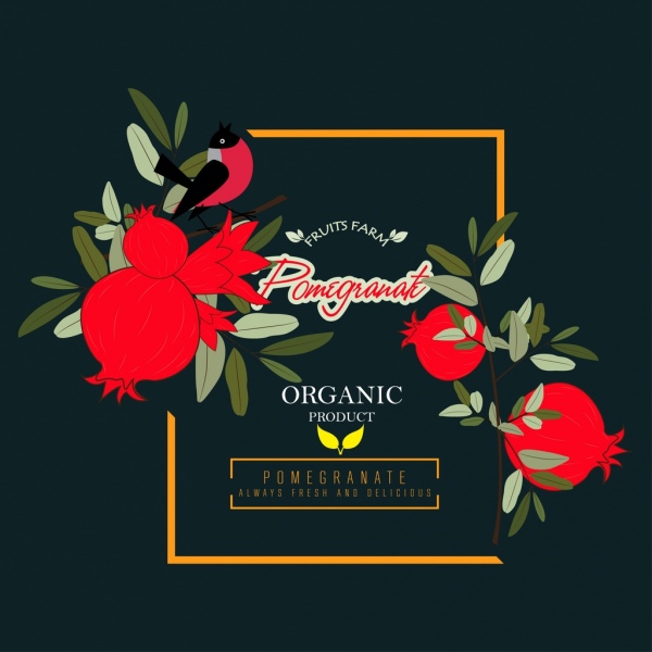 Bauernhof Frucht rote Granatapfel-Symbol dunkle Anzeigengestaltung