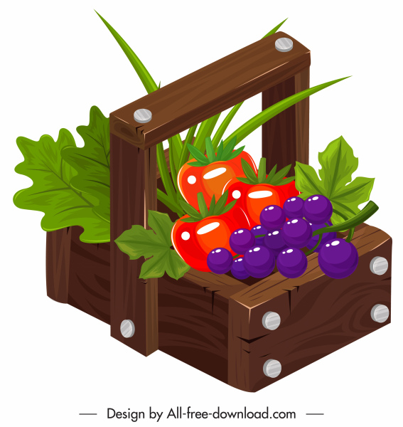 pertanian buah ikon berwarna-warni 3d klasik sketsa