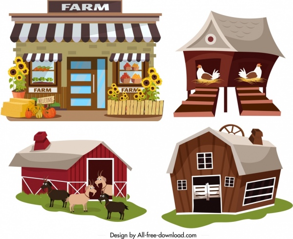 iconos de la casa de la granja tienda almacén cooperativa símbolos sty