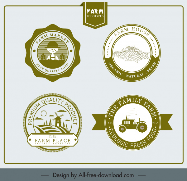 фермы этикетки шаблоны ретро стиле круг дизайн