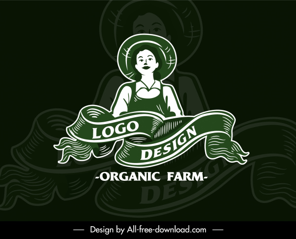 plantilla logotipo de la granja dibujado a mano dibujo a mano decoración de la cinta del agricultor