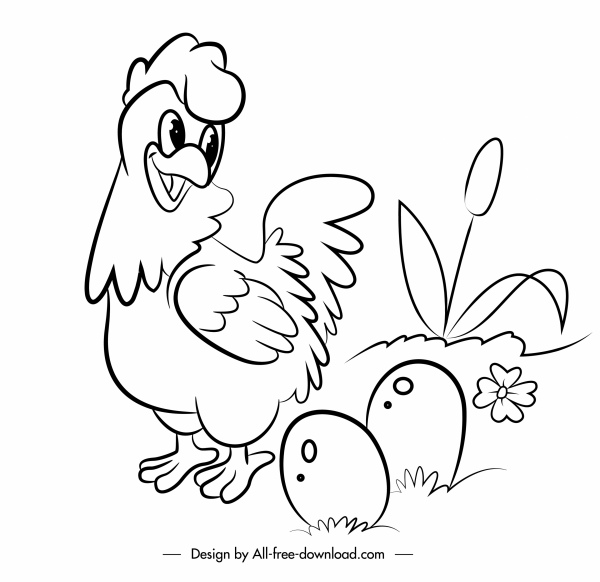農場の家禽アイコン鶏卵スケッチ手描きデザイン