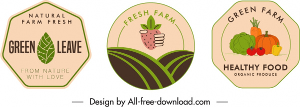 Farm Product Labels Templates Flat Classic Handdrawn Sketch