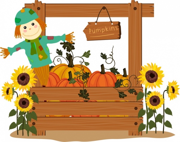 landwirtschaftlichen Produkten Hintergrund Holz Kürbisse Sonnenblumen Dummy-Symbole