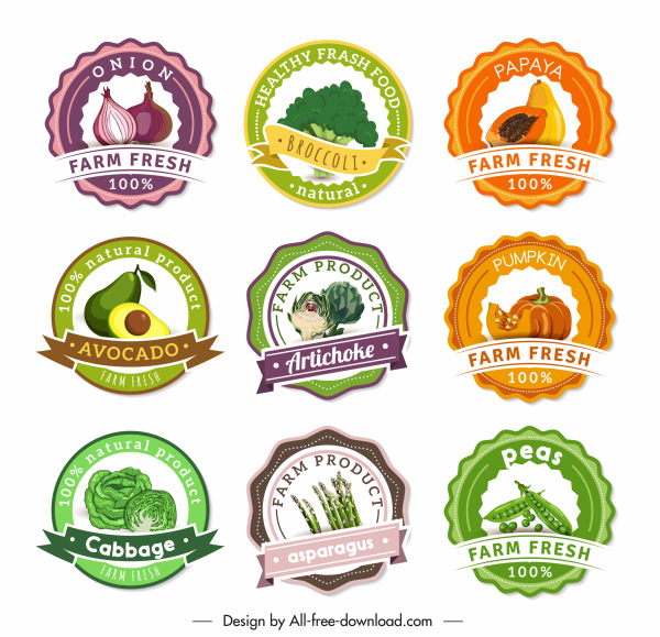 Landwirtschaft produkte Etiketten Vorlagen Obst Gemüse Skizze