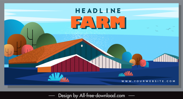 농장 장면 배너 다채로운 클래식 스케치