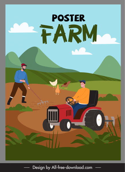 cartel de la escena de la granja colorido diseño de dibujos animados