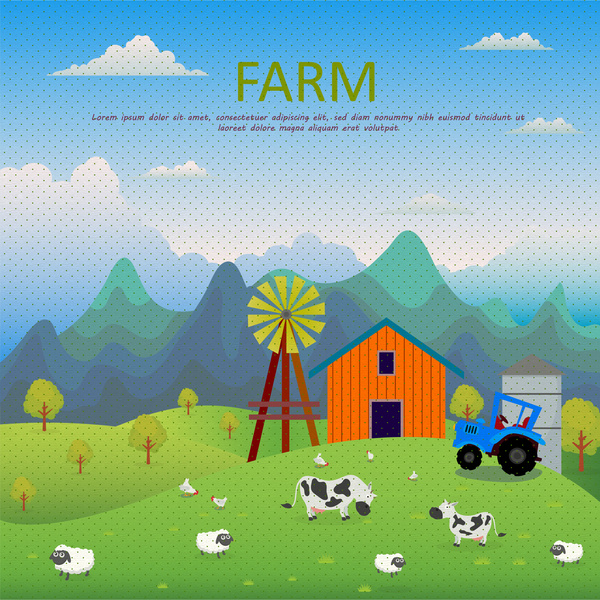 pertanian pemandangan vektor ilustrasi dalam gaya berwarna