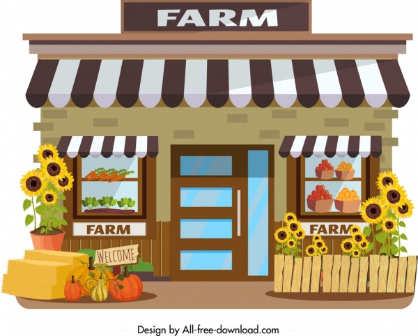 農場商店圖示農產品裝飾色彩繽紛的設計