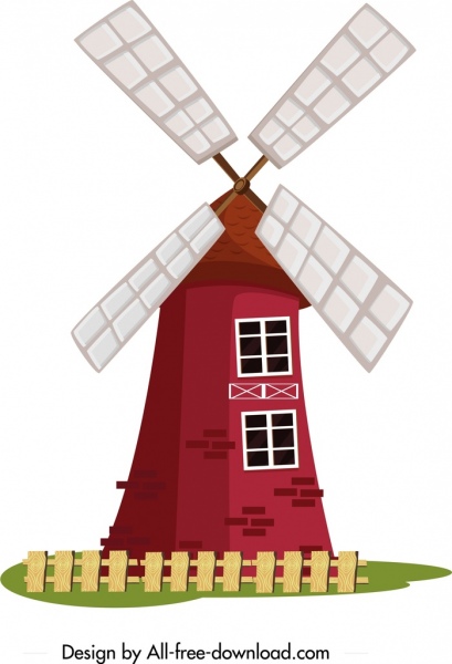 農場風車のアイコン色の古典的なデザイン