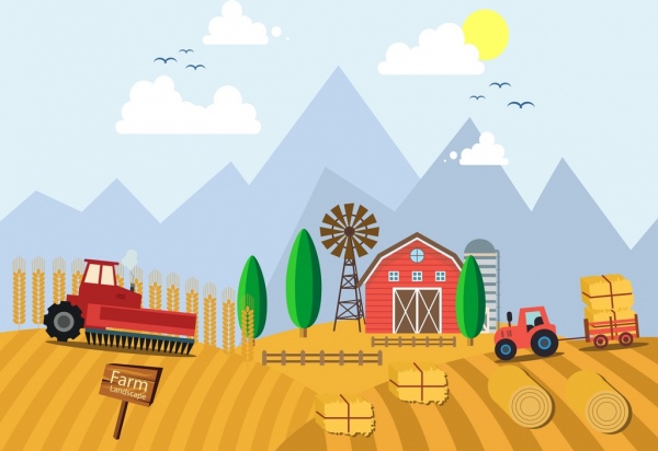 pertanian kerja latar belakang truk bidang kincir angin ikon