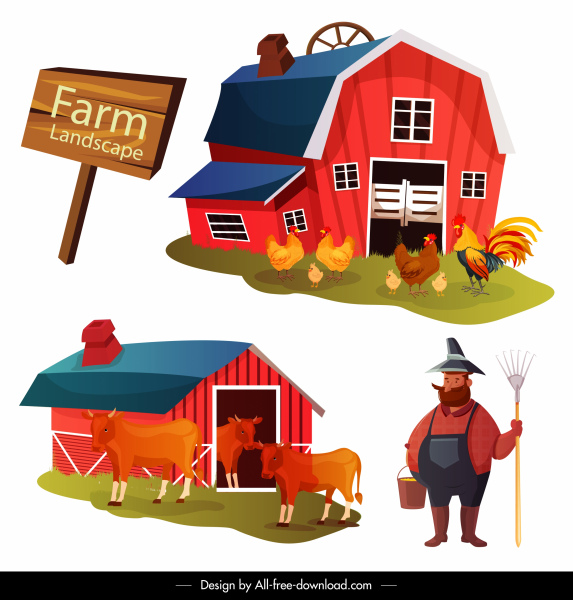 농장 작업 디자인 요소 협동 농부 스케치